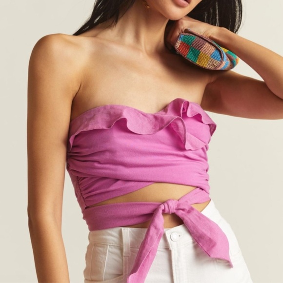 NWT ruffle tie front tube top Anthropologie - Picture 3 of 8